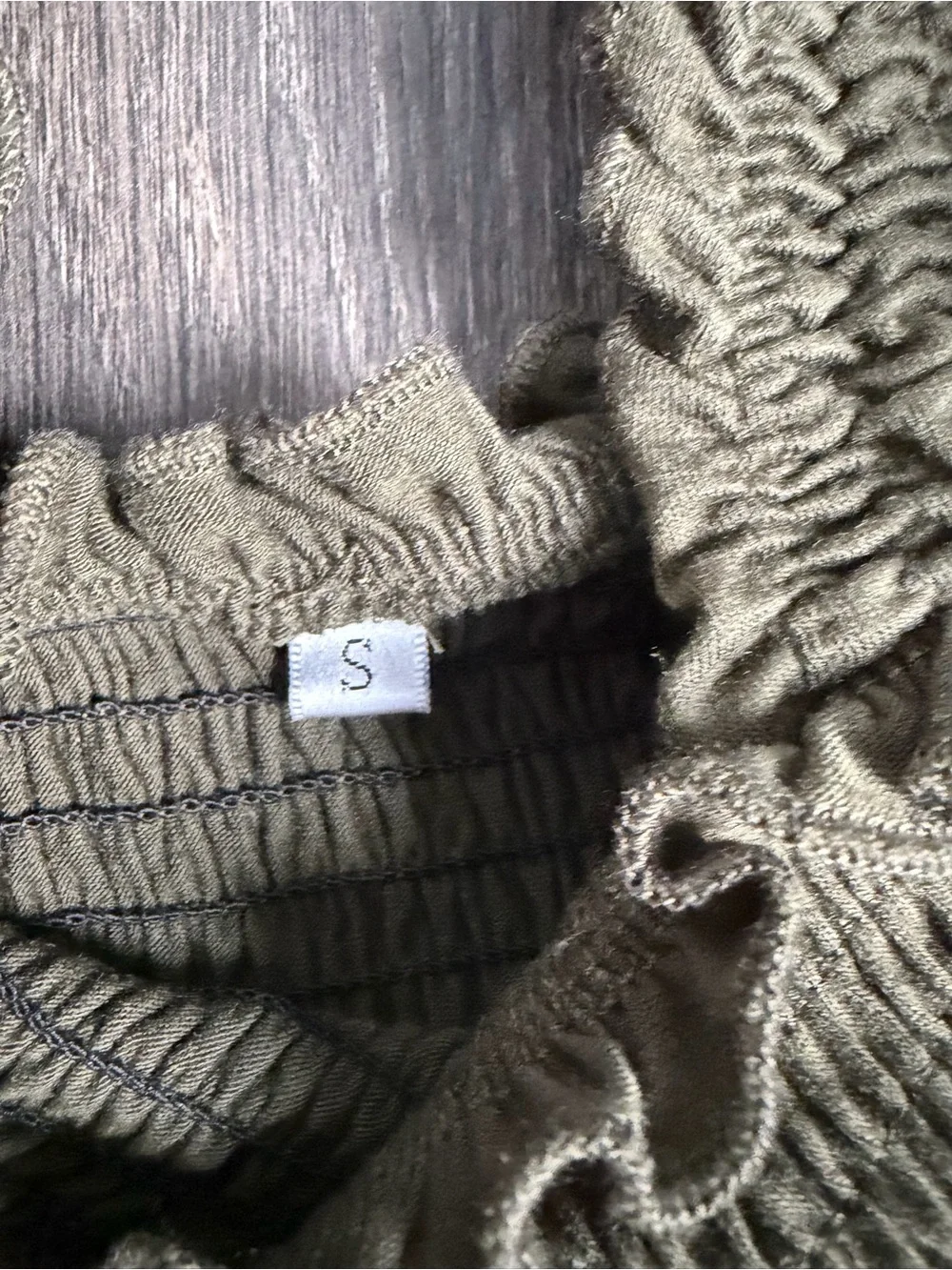 Olive Green Smocked Sundress with Ruffle Straps Cottagecore Boho Size Small - Picture 5 of 5